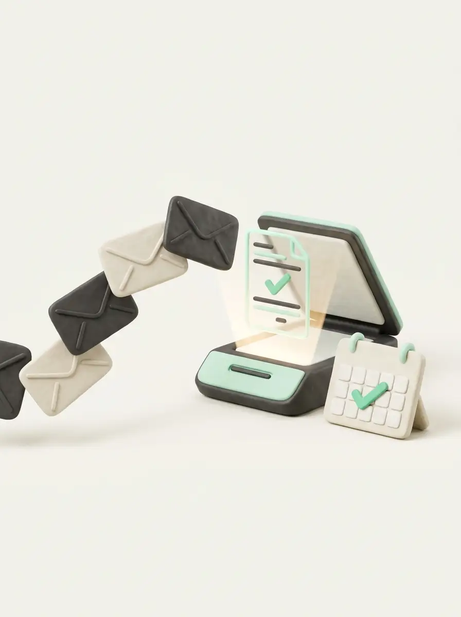 Envelopes being scanned into digital documents with a compliance calendar