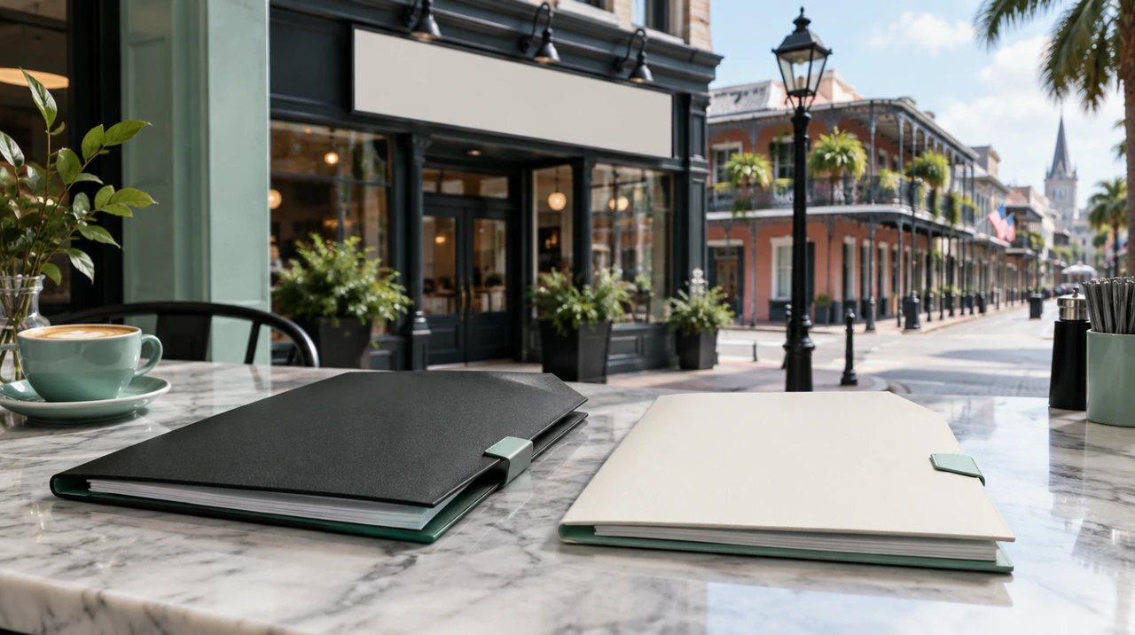 Louisiana LLC and DBA trading-name folders beside a blank storefront sign.