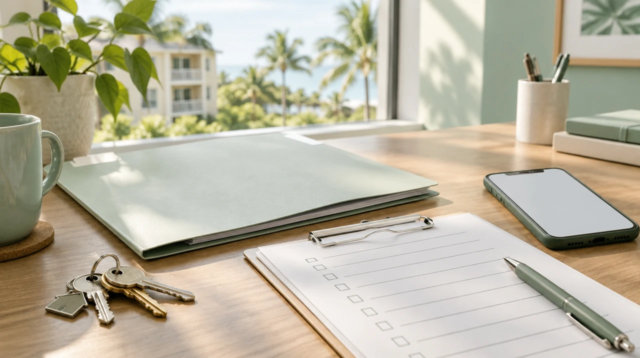 Florida property management keys and separate lease and maintenance records.