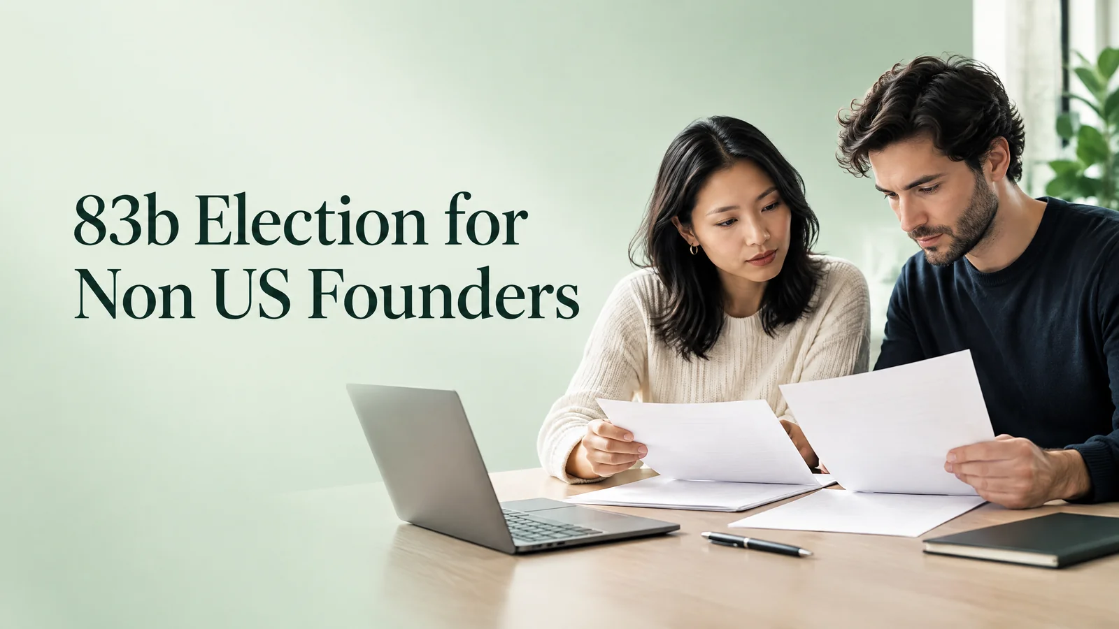 83b election for non US founders appears above founders reviewing equity records.