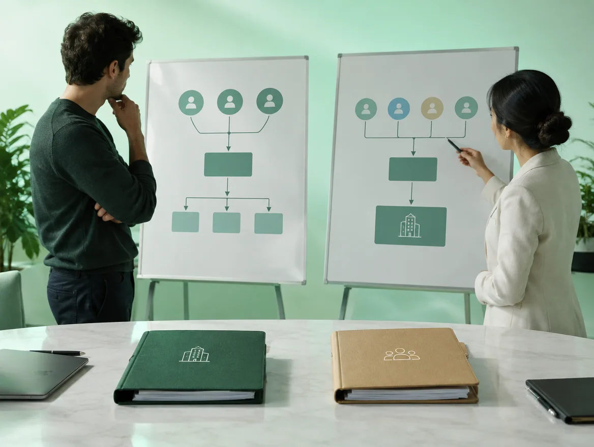 A team uses a board to compare company incorporation services.
