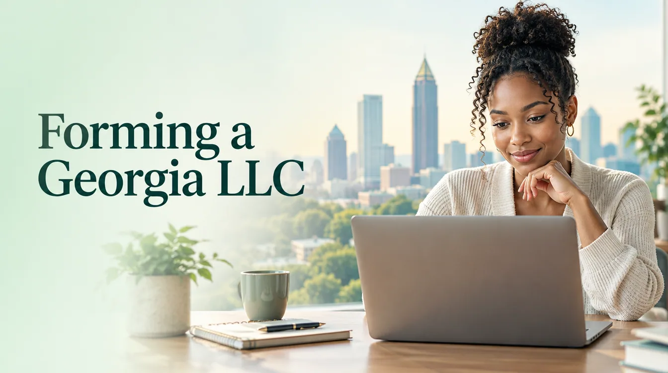 An office scene illustrates forming a georgia llc for business founders.
