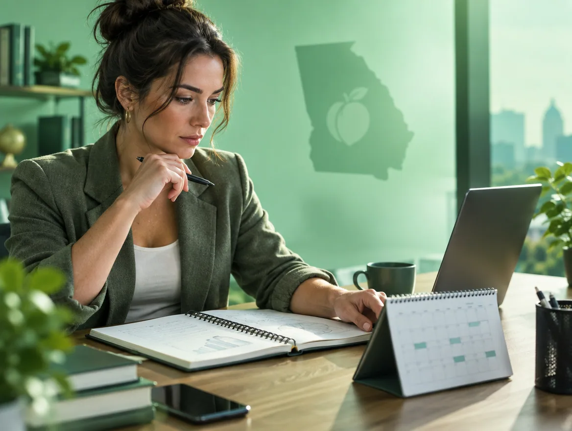 A founder reviews numbers for Georgia LLC costs at a laptop.