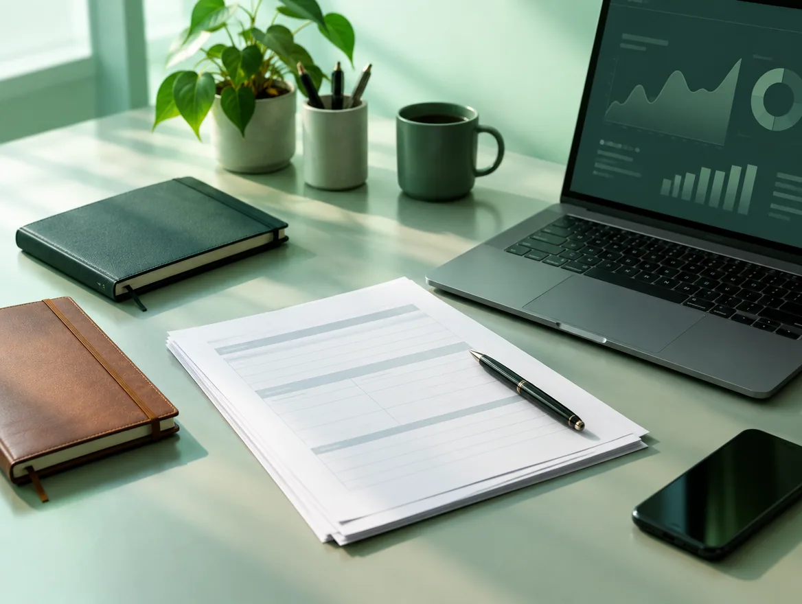 A laptop dashboard supports LLC for IT consulting planning.