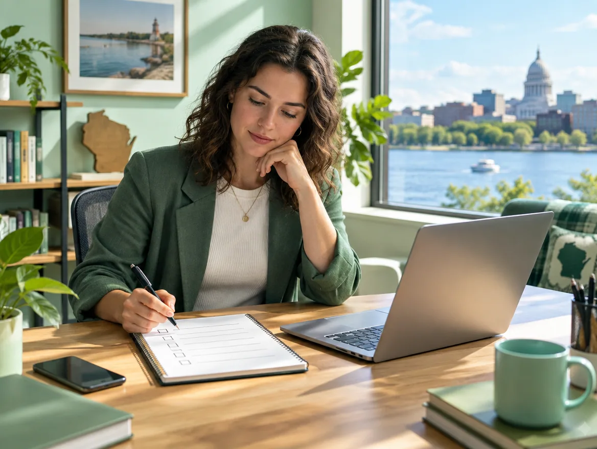 A founder checks documents to form an LLC in Wisconsin.