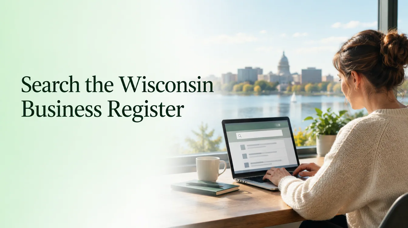 An office scene illustrates search the wisconsin business register for business founders.