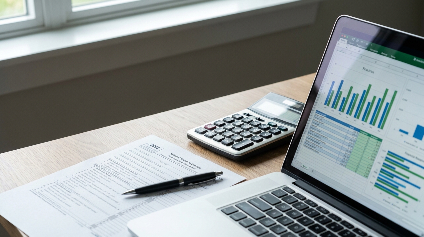 IRS Form 2553 on a desk with a calculator and laptop, symbolizing tax planning