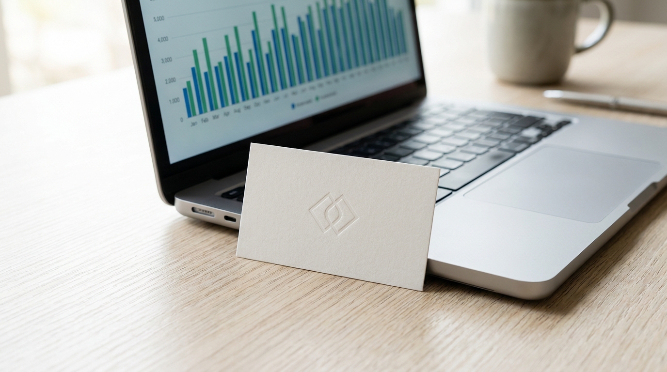 A business card with a fictitious business name, symbolizing branding and legal operation under a different identity.