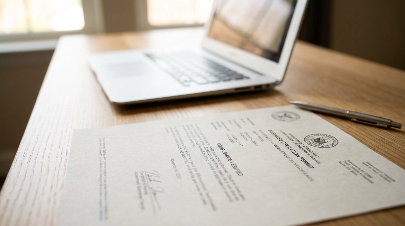 Close-up of an Arkansas business license application form with a pen resting on it, symbolizing the process of obtaining necessary permits.