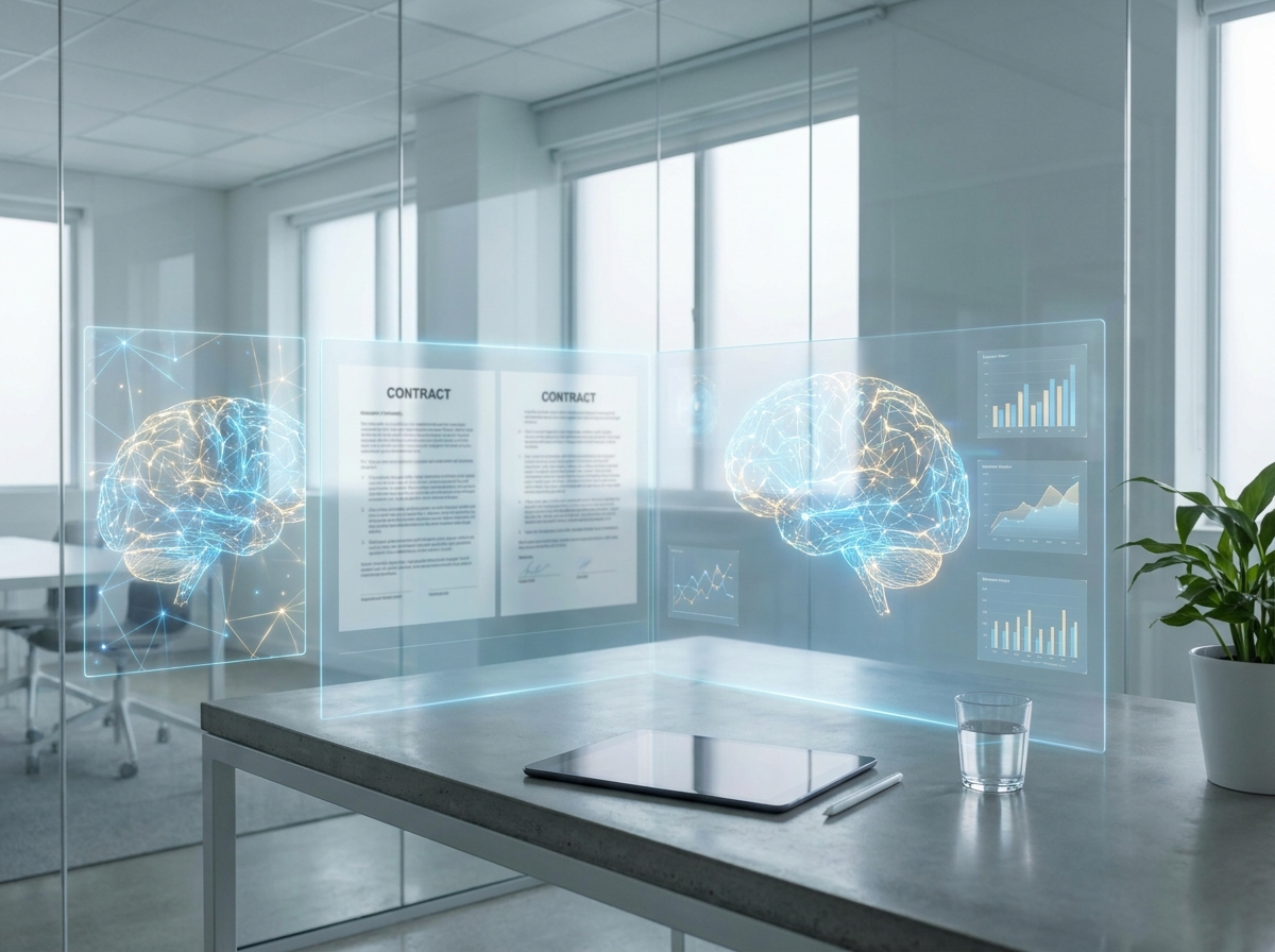 A stylized, abstract depiction of artificial intelligence interacting with legal documents, representing modern, automated business formation.