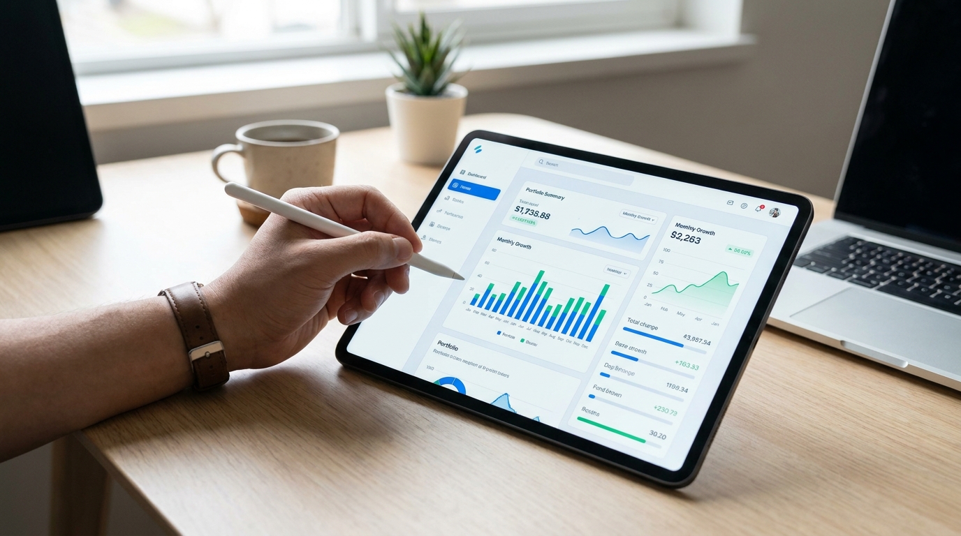 A founder evaluating business formation options on a tablet in a modern office.