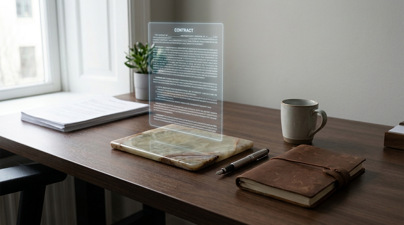 A futuristic desk setup with a holographic display showing a California Certificate of Status, symbolizing modern business compliance.