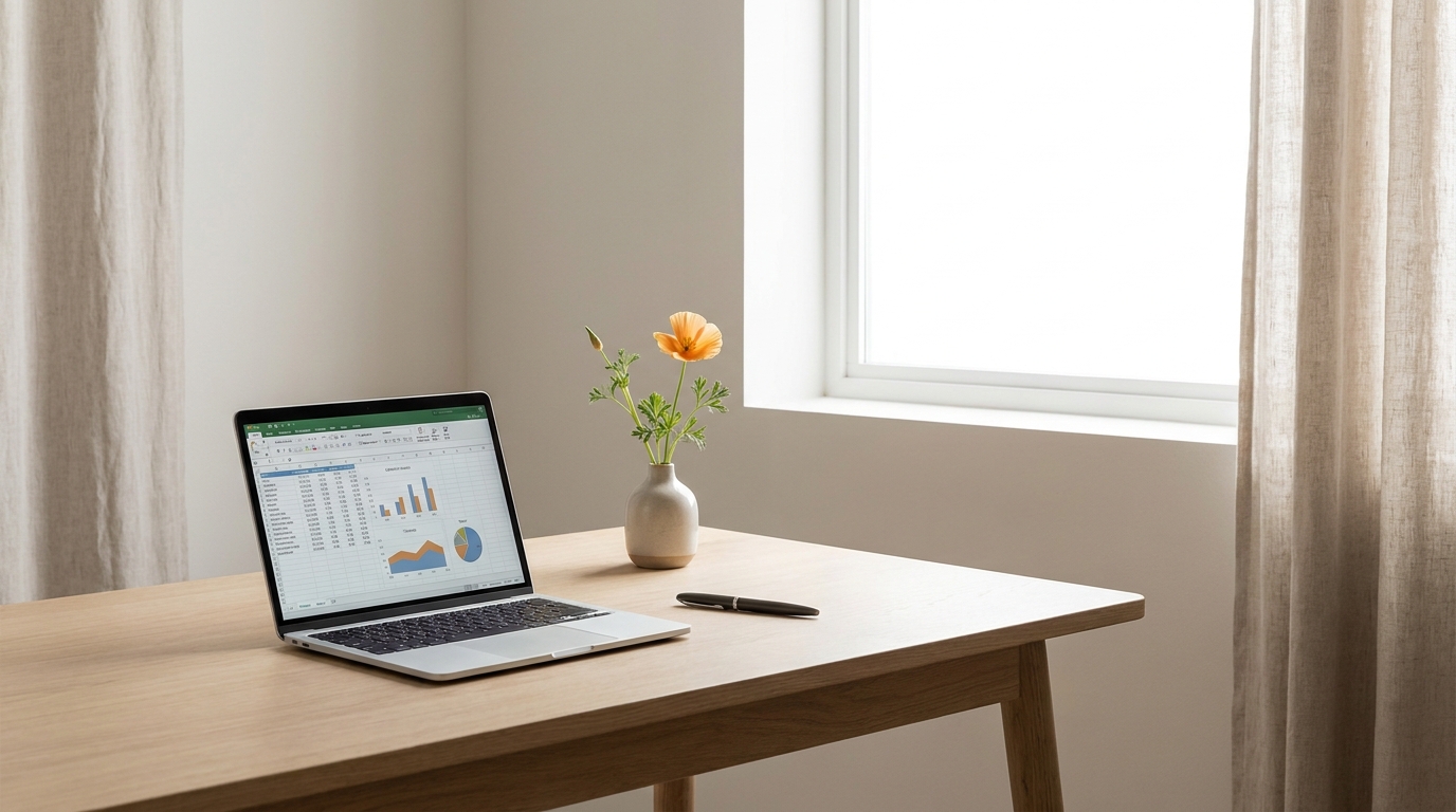 Modern desk with a laptop showing LLC formation documents, a pen, and a California poppy.