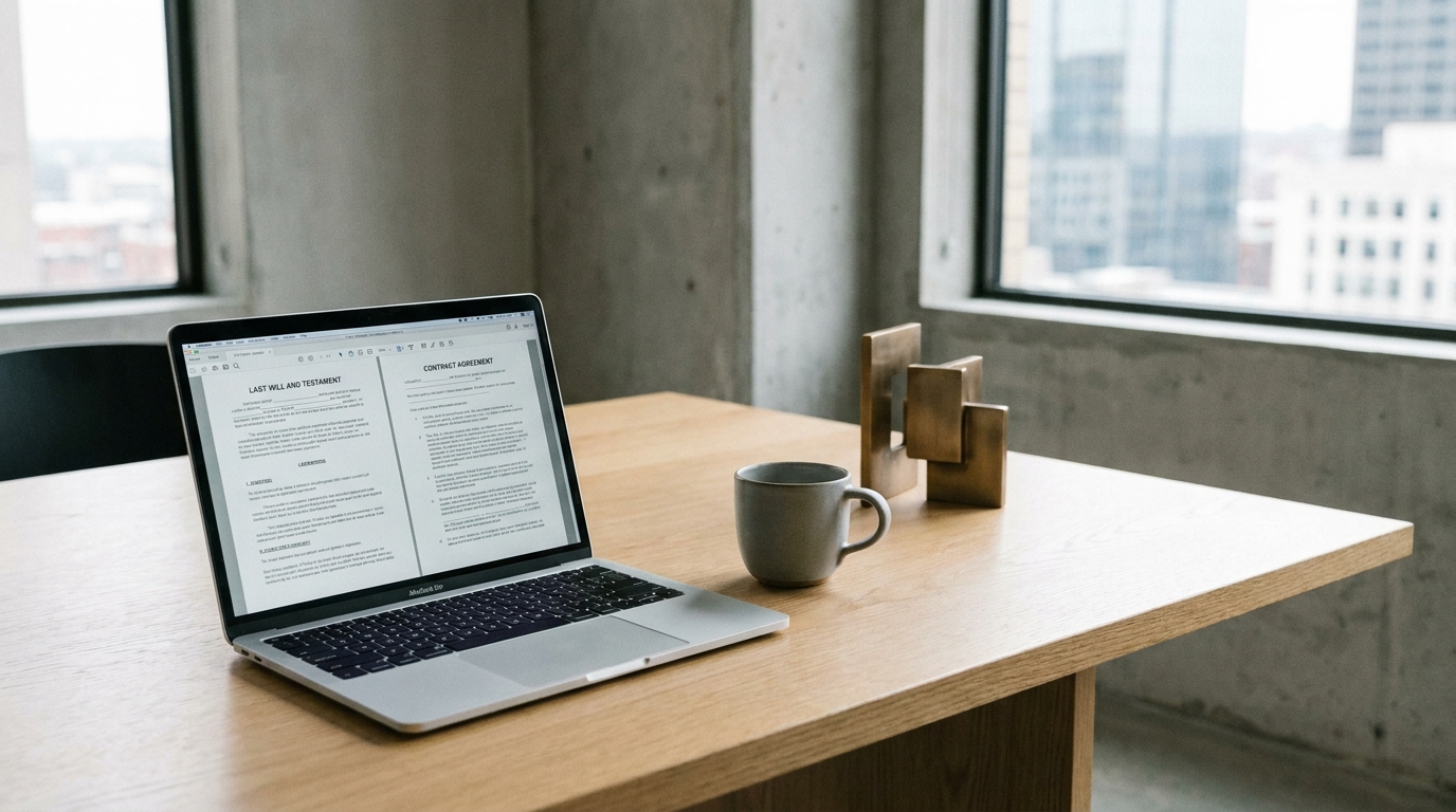 A clean desk setup with a laptop showing incorporation documents, symbolizing the process of forming a corporation in Delaware.