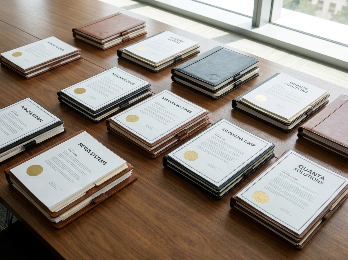 A diverse group of business documents spread out on a wooden table, indicating various entity types.
