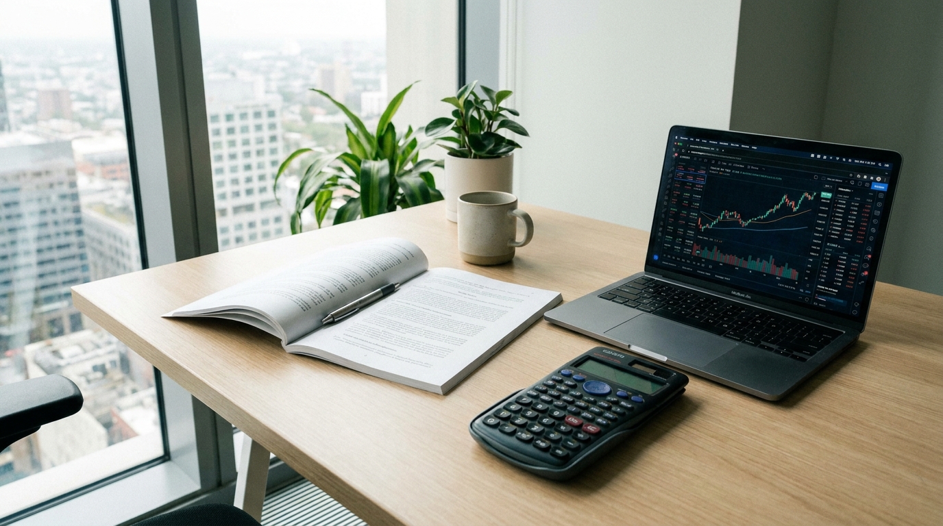 Desk with legal documents, pen, calculator, and laptop showing financial data, representing an LLC partner buyout.