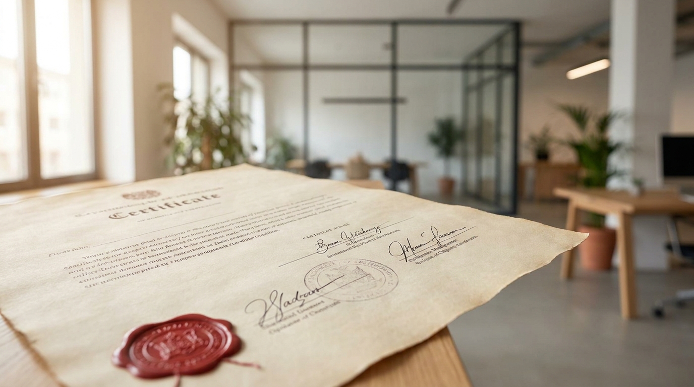 Close-up of a business formation document with official stamps, symbolizing legal clarity and corporate structure choices.