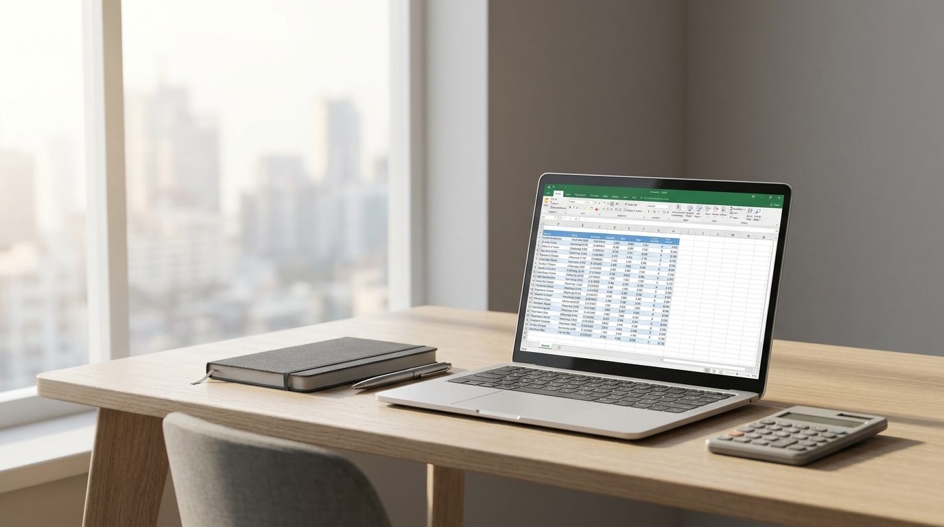 A clean, modern workspace with a laptop, calculator, and financial documents, symbolizing efficient business accounting and tax planning.