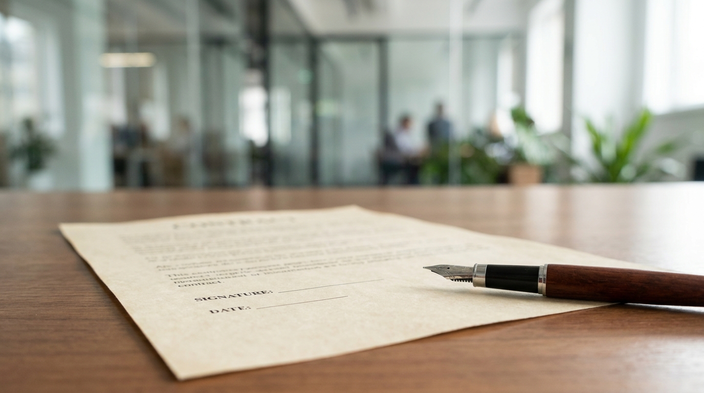 A fountain pen resting on a legal document, emphasizing the formal nature of business formation.