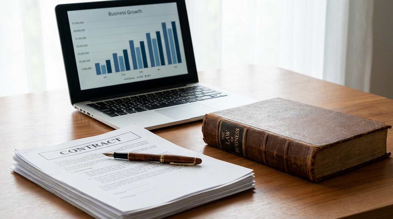 A lawyer's desk with legal documents, a pen, and a laptop, symbolizing the professional nature of LLPs.