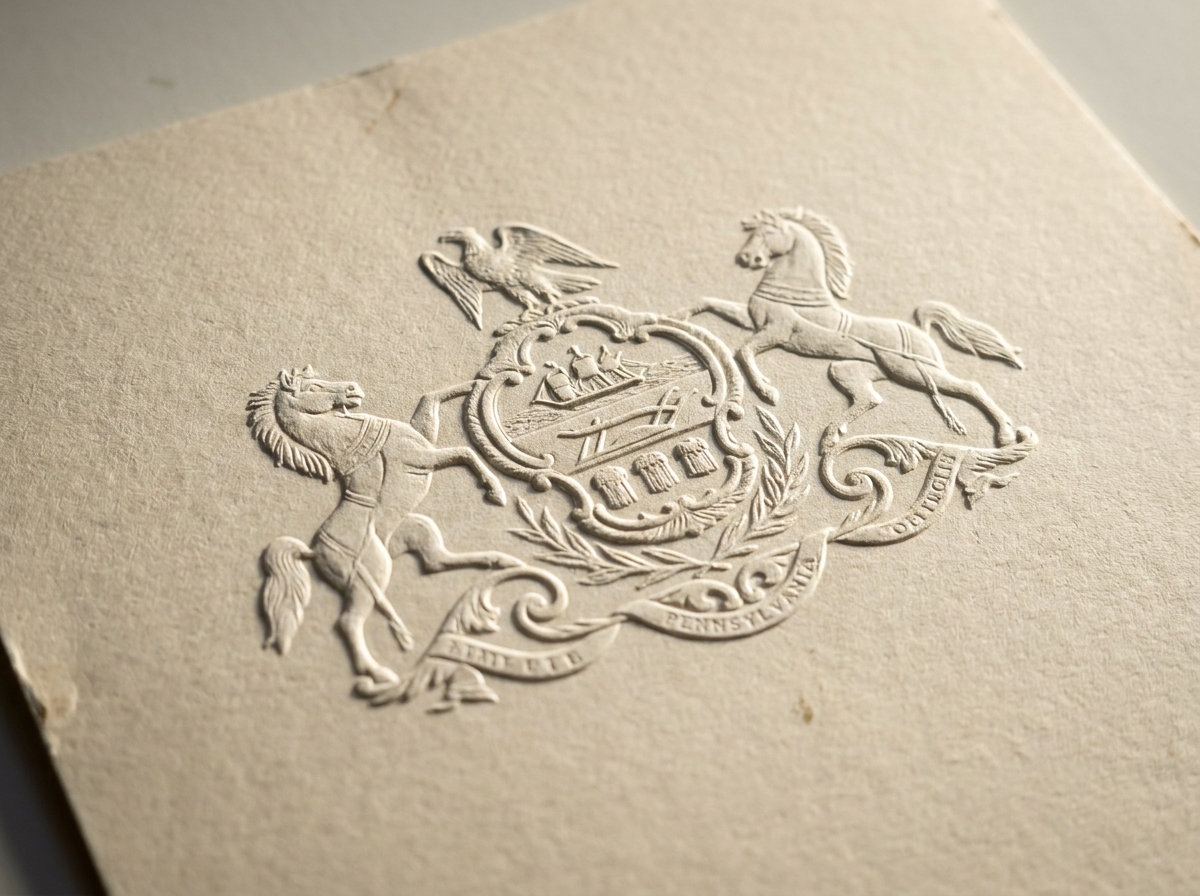 A close-up of the Pennsylvania state seal on a formal government document.