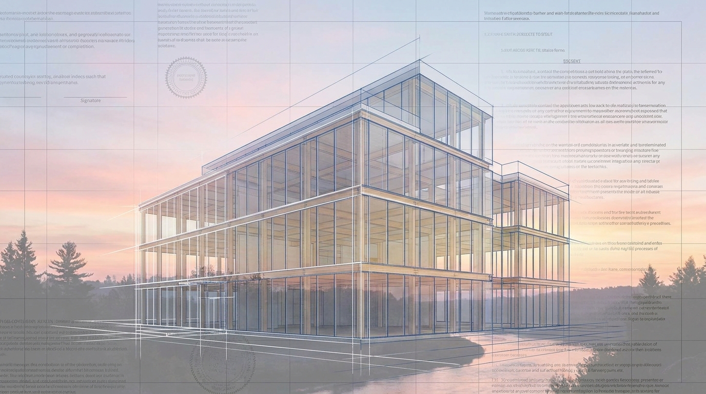 Architectural blueprint with legal document overlay for Minnesota real estate