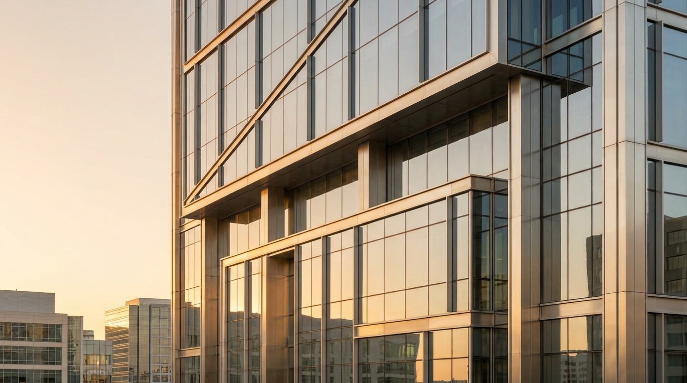 Architectural detail of a modern skyscraper in downtown Houston, symbolizing business growth and structure.