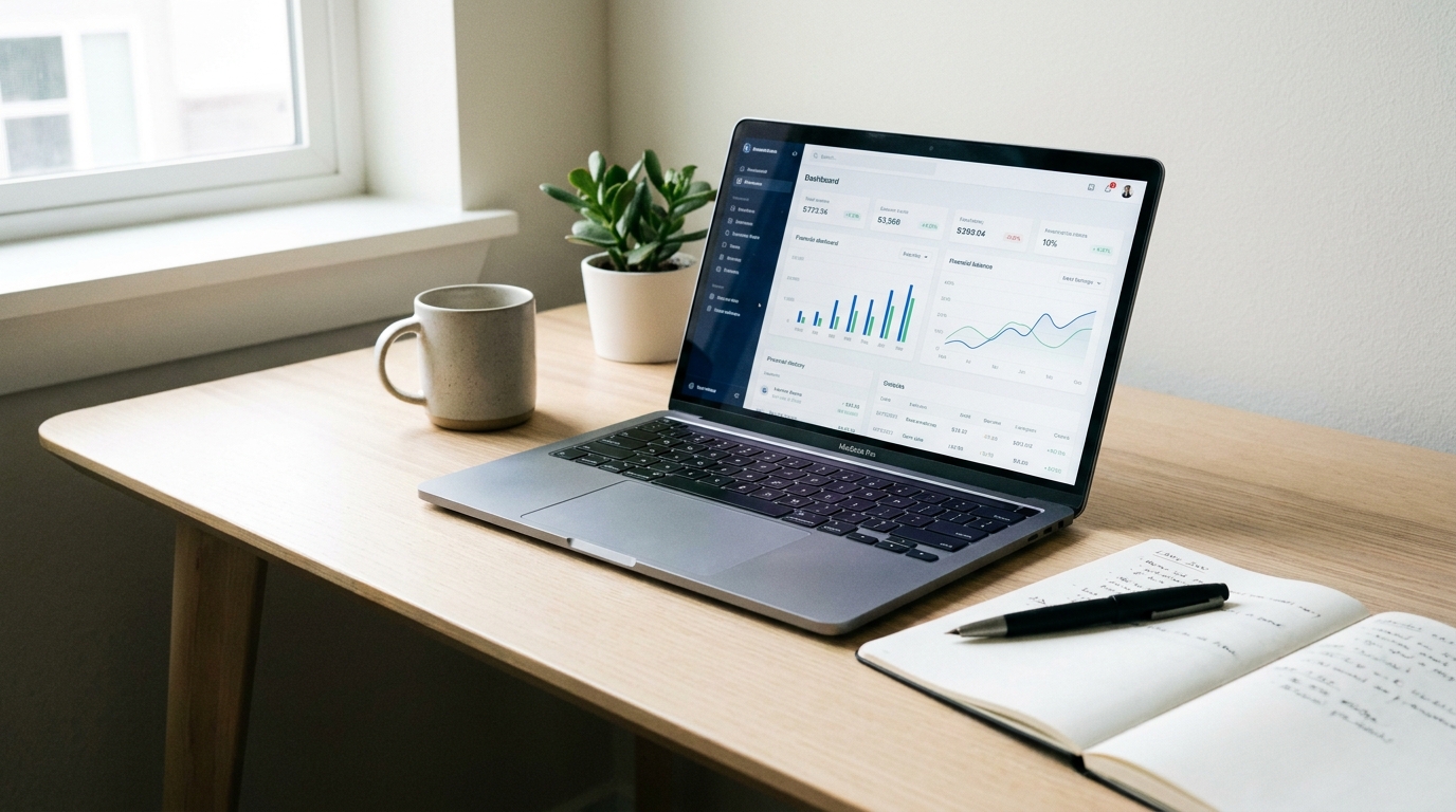 A meticulously organized desk with a laptop showing tax forms, a calculator, and a notebook, symbolizing efficient financial management for a consulting LLC.