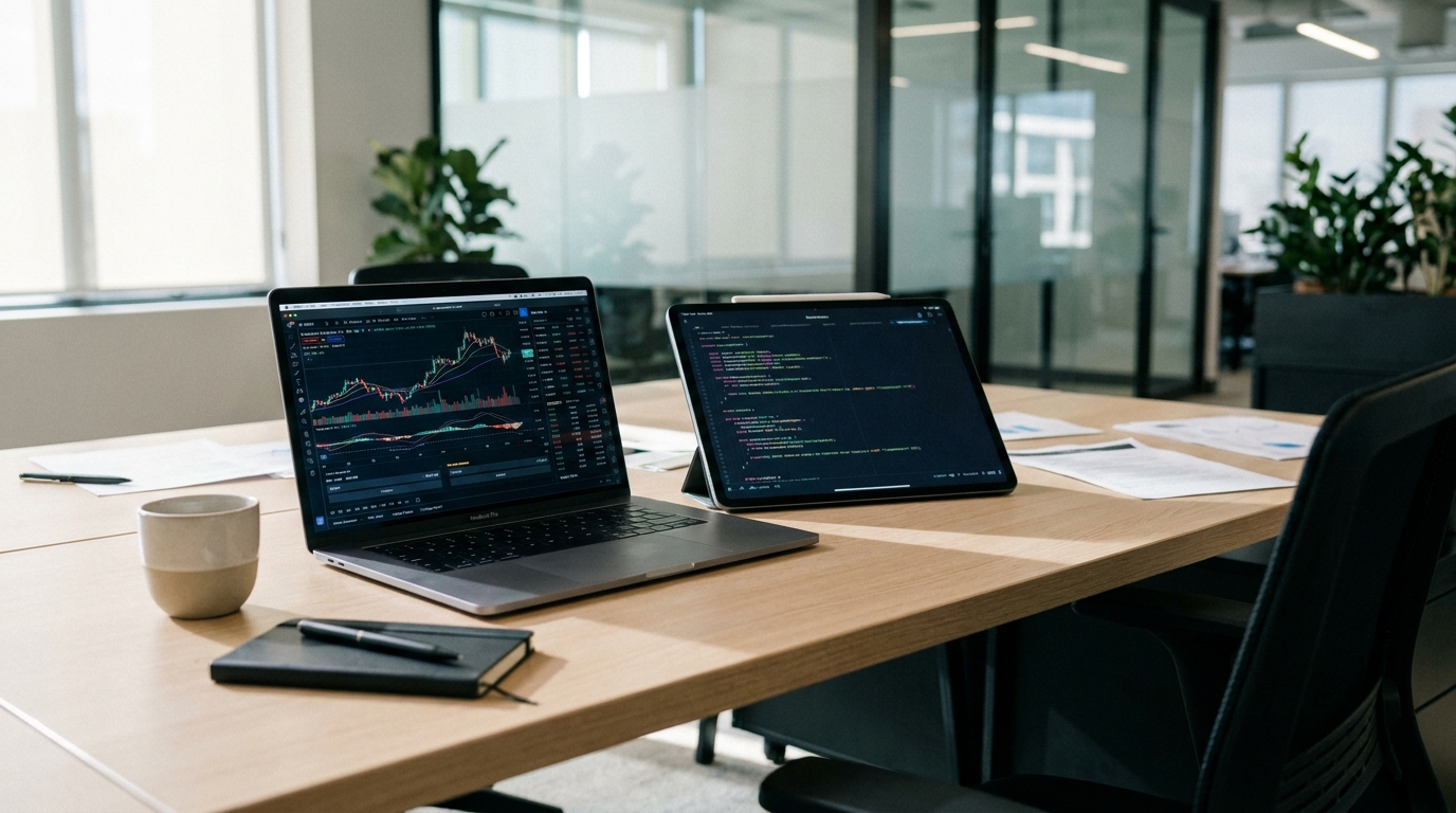 Laptop displaying financial data and code, symbolizing fintech operations in Delaware.